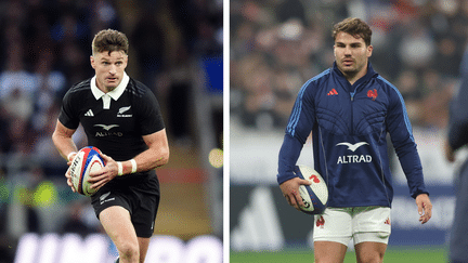 Le Néo-Zélandais Beauden Barrett et le Français Antoine Dupont. (AFP / MAXPPP)