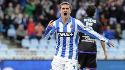 La joie du jeune attaquant français de la Real Sociedad Antoine Griezmann