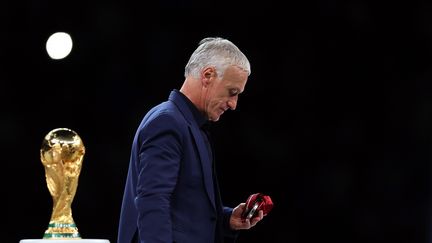 Le sélectionneur de l'équipe de France Didier Deschamps après la défaite des Bleus en finale de la Coupe du monde de football au Qatar, le 18 décembre 2022. (TOLGA BOZOGLU / EPA)