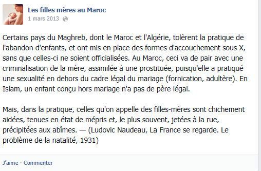 Une page facebook de la communauté les filles-mères au Maroc (Communauté Filles-mères au Maroc . Facebook)