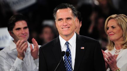 Mitt Romney apr&egrave;s les r&eacute;sultats de la primaire dans le New Hampshire (Etats-Unis), le 10 janvier 2012. (EMMANUEL DUNAND / AFP)