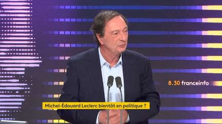 Michel-Édouard Leclerc, président du groupe E. Leclerc était l'invité du "8h30 franceinfo", jeudi 18 avril 2024. ((FRANCE INFO / RADIO FRANCE))