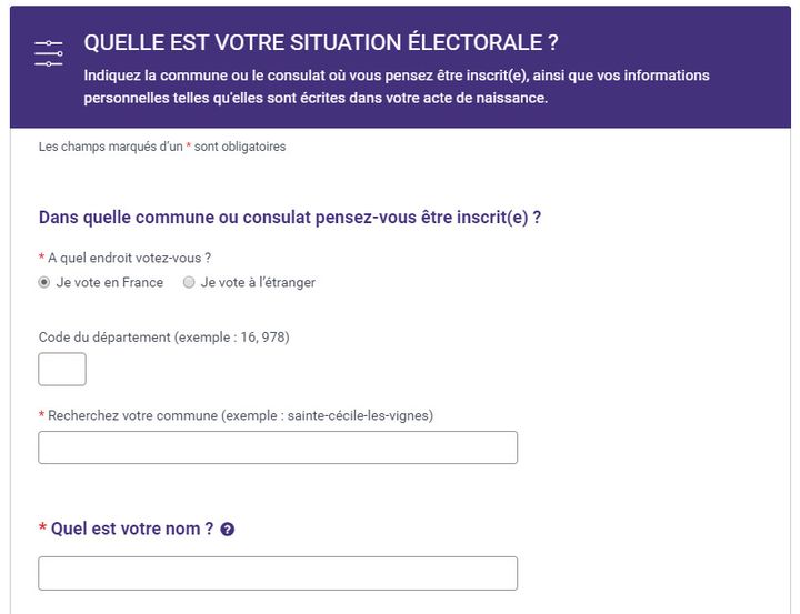 Capture d'écran du site qui propose de vérifier son inscription sur les listes électorales.&nbsp; (SERVICE PUBLIC)