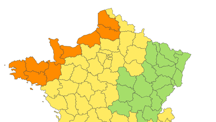 La carte des alertes météo en France, pour la journée du 7 décembre 2024. (Capture d'écran Franceinfo)