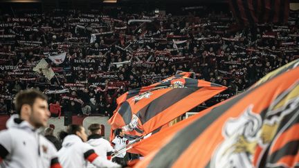 Les tribunes de l'Allianz Riviera remplies de supporters&nbsp;de l'OGC Nice. (XAVIER DUVOT / HANS LUCAS / AFP)