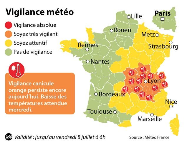 &nbsp; (Treize départements encore en vigilance orange © IDE)