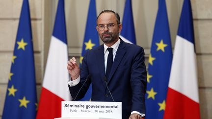 Le Premier ministre, Edouard Philippe, lors d'une conférence de presse, le 30 mai 2018. (FRANCOIS MORI / AFP)