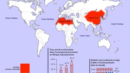 «Parmi toutes les régions, l’Afrique subsaharienne a obtenu les meilleurs résultats en ce qui concerne l’éducation primaire depuis que les OMD ont été mis en place. Cette région a augmenté de 20 points de pourcentage son taux net de scolarisation entre 2000 et 2015, contre un gain de 8 points de pourcentage entre 1990 et 2000.» (Géopolis/ONU)