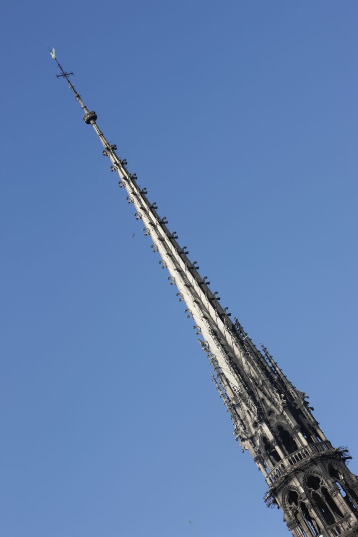 La flèche de la cathédrale Notre-Dame de Paris conçue par l'architecte Viollet-le-Duc au moment de la restauration de l'édifice, au milieu du XIXe siècle. (GODONG / UNIVERSAL IMAGES GROUP EDITORIAL / GETTY IMAGES)