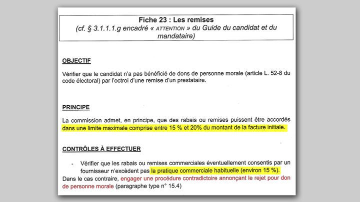 Extrait du document remis à tous les rapporteurs chargés de contrôler les comptes de campagne (CAPTURE D'ÉCRAN)