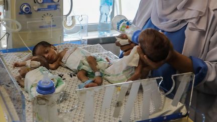 A premature baby transferred from Al-Shifa Hospital, which stopped providing services due to Israeli attacks, to the United Arab Emirates (UAE) hospital in Rafah, Gaza, November 19, 2023. (ABED RAHIM KHATIB / ANADOLU)