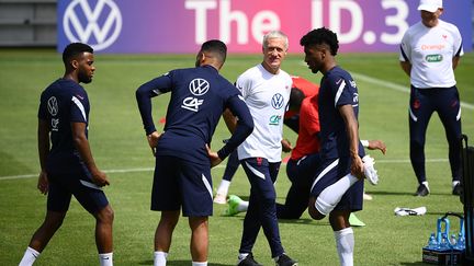 Les Bleus et Didier Deschamps à l'entraînement, le 16 juin (FRANCK FIFE / AFP)