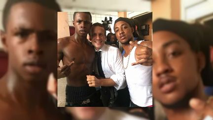 Le&nbsp;selfie d'un jeune et de son cousin avec Emmanuel Macron, à Saint-Martin, dimanche 30 septembre. (DR / TWITTER)