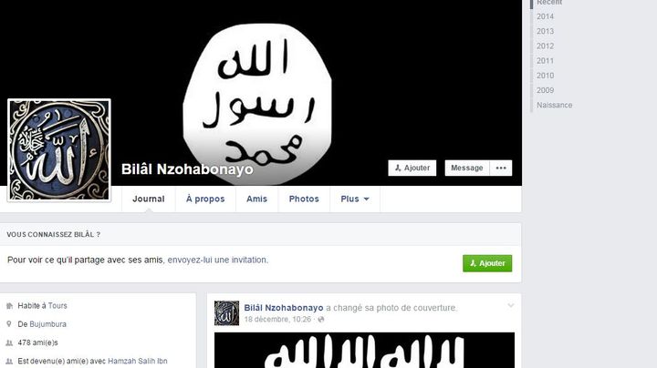 Capture &eacute;cran de la page Facebokk de l'agresseur du commissariat de Jou&eacute;-les-Tours (Indre-et-Loire), samedi 20 d&eacute;cembre 2014. (FACEBOOK)