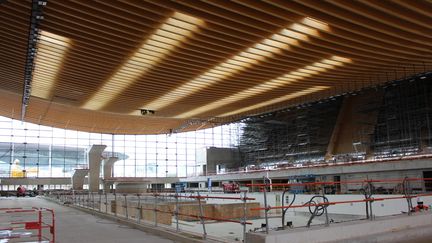 Le chantier du centre aquatique olympique, à Saint-Denis, en mars 2023. (APOLLINE MERLE / FRANCEINFO: SPORT)