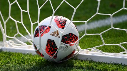 Un ballon dans le but, lors du match Suède-Suisse de la Coupe du monde, à Saint-Pétersbourg (Russie), le 3 juillet 2018. (FRANK HOERMANN / SVEN SIMON / AFP)