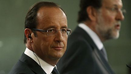 Fran&ccedil;ois Hollande lors d'une conf&eacute;rence de presse avec le Premier ministre espagnol, Mariano Rajoy, le 30 ao&ucirc;t 2012 &agrave; Madrid (Espagne). (JUAN MEDINA / REUTERS)