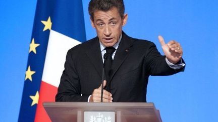 Nicolas Sarkozy pendant sa conférence de presse (27-6-2011) (AFP - FRED DUFOUR)