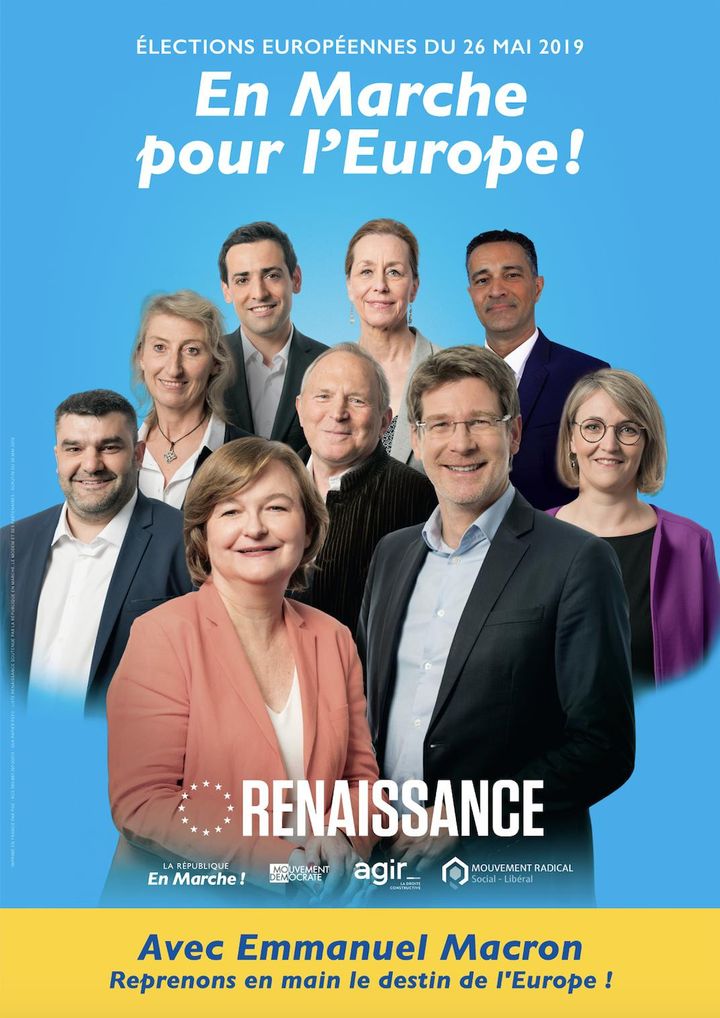 L'affiche de la liste&nbsp;La&nbsp;République en marche&nbsp;pour les européennes 2019. (FRANCEINFO)