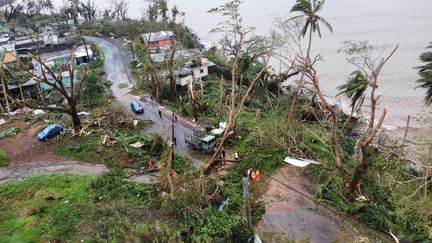 Une route bloquée par des chutes d'arbres à Mayotte, le 16 décembre 2024. (FRENCH NATIONAL GENDARMERIE / ANADOLU / AFP)