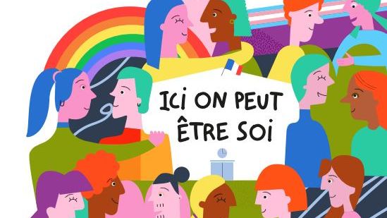 L'affiche du ministère de l'Éducation nationale "Ici, on peut être soi", dans le cadre de la nouvelle campagne de prévention et de sensibilisation contre les LGBT+phobies au collège et au lycée. (Ministère de l'Education nationale et de la Jeunesse)