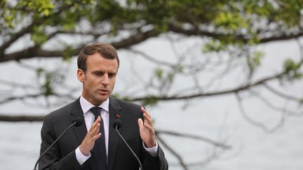 Le président de la République Emmanuel Macron lors d'une conférence de presse commune avec le Premier ministre australien, le 2 mai 2018 à Sydney (Australie). (LUDOVIC MARIN / AFP)