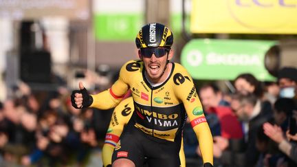 Christophe Laporte, vainqueur à Mantes-la-Ville sur Paris-Nice, le 6 mars 2022. (FRANCK FIFE / AFP)