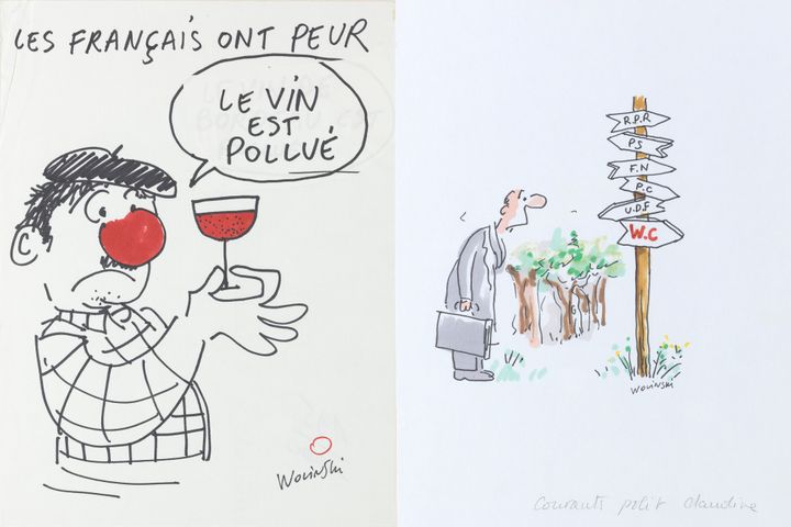 "Les Français ont peur" et "Les directions", dessins originaux de Wolinski, années 1980.
 (Wolinski)