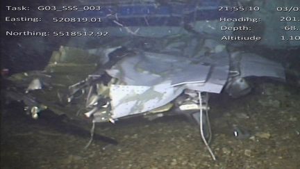 L'épave de l'avion qui transportait le footballeur argentin Emiliano Sala et le pilote David Ibbotson, et qui s'est abîmé dans la Manche, le 21 janvier 2019.&nbsp; (HO / AFP)