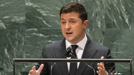 Le président ukrainien&nbsp;Volodymyr Zelensky au siège de l'ONU à New York (Etats-Unis), le 22 septembre 2021. (EDUARDO MUNOZ / AFP)