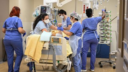 Des soignants dans le service de réanimation de l'hôpital Avicenne à Bobigny (Seine-Saint-Denis), le 8 février 2020. (BERTRAND GUAY / AFP)