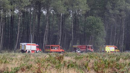 Des pompiers interviennent sur un feu, à Saint-Magne, en Gironde, le 12 août 2022.&nbsp; (MAXPPP)