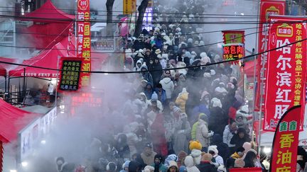 Des touristes visitent le marché de la rue Hongzhuan à Harbin, en Chine, le 5 janvier 2025. (IC PHOTO / AFP)