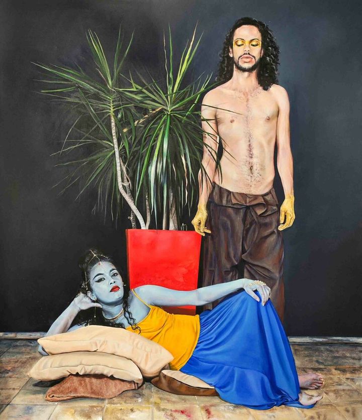 "Bon dié" de Stéphanie Hoareau, 2023, 210 x 180 cm, peinture acrylique et huile sur toile. (AHIO & STEPHANIE HOAREAU/COURTESY AHIO)