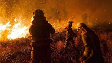 Des pompiers combattent un incendie de for&ecirc;t &agrave; Ames (Espagne), le 12 septembre 2013. (MAXPPP)