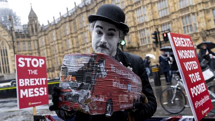 Un Britannique manifeste contre le Brexit, le 12 mars 2019 à Londres. (NIKLAS HALLE'N / AFP)