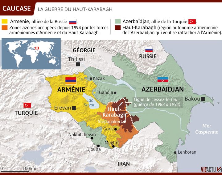 Le Haut-Karabakh&nbsp;est enclavé dans le territoire de&nbsp;l'Azerbaïdjan. (VISACTU)