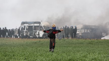 Le 25 mars 2023, plus de 1 500 personnes se sont mobilisées contre un projet de méga-bassines à Sainte-Soline (Deux-Sèvres). (YOHAN BONNET / AFP)