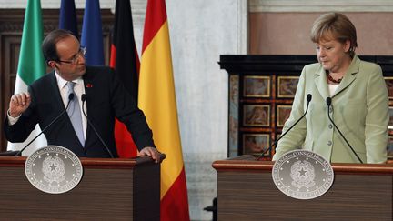 Franc&ccedil;oi Hollande et Angela Merkel ont donn&eacute; une conf&eacute;rence de presse commune vendredi 22 juin &agrave; l'issue du sommet de Rome. (MAX ROSSI / REUTERS)