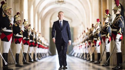 François de Rugy dans la galerie des Bustes, au château de Versailles (Yvelines), le 9 juillet 2018. (BLONDET ELIOT -POOL/SIPA)