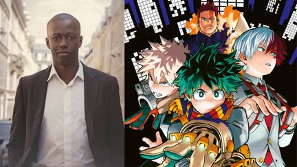 Ahmed Agne, le co-fondateur des éditions Ki-oon et le tome 26 de My Hero Academia (© koffel / © 2014 by Kohei Horikoshi / SHUEISHA Inc. / Ki-oon)