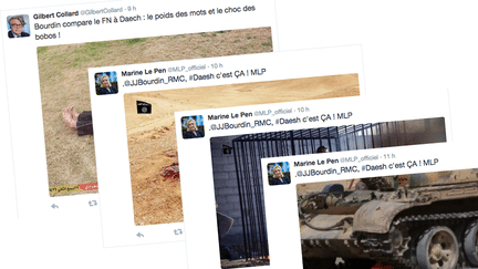 &nbsp; (Montage des tweets postés sur les comptes Twitter de Marine Le Pen et Gilbert Collard.)