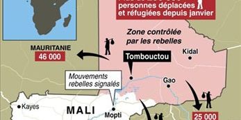 Carte des régions contrôlées par la rébellion touareg et les islamistes (AFP)