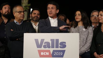 Manuel Valls s'exprime lors du lancement de sa campagne électorale pour la mairie de Barcelone, le 9 mai 2019, à Barcelone (Espagne). (PAU BARRENA / AFP)