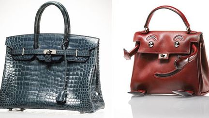 Sac Birkin (60.900 euros) + sac &quot;Quelle idole&quot; (25.000 euros à droite), vente Hermès juillet 2012
 (Hermès)