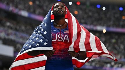 Le sprinteur américain Noah Lyles à Saint-Denis (seine-Saint-Denis). (JEWEL SAMAD / AFP)