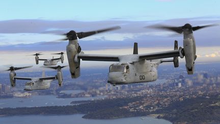 Des avions Osprey de l'armée américaine au-dessus de la cote de Sydney (Australie), le 29 juin 2017. (AMY PHAN / US MARINE CORPS)