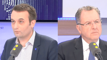 Face à face entre Florian Philippot (FN) et Richard Ferrand (En marche !) mercredi 3 mai sur franceinfo. (RADIO FRANCE / FRANCEINFO)