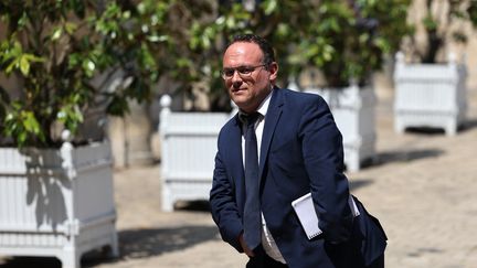 Le ministre des Solidarités, Damien Abad, lors d'un Conseil des ministres, le 21 juin 2022 à l'Elysée. (THOMAS COEX / AFP)