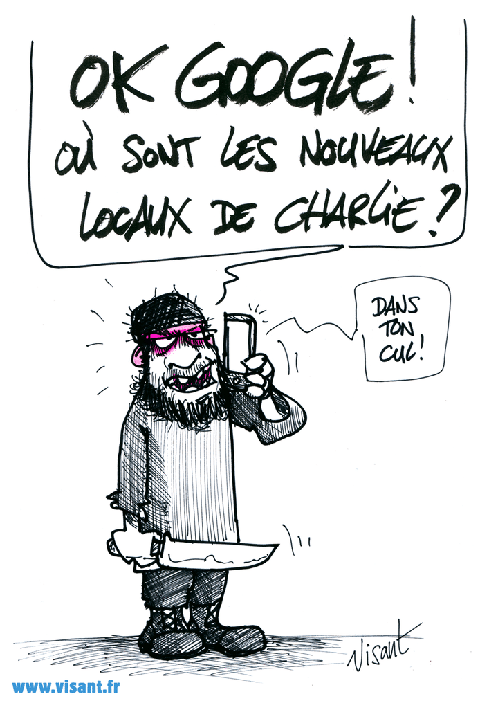 Dessin de Visant daté de fin septembre 2020, publié après une tentative d'attaque contre les anciens locaux du journal "Charlie Hebdo". (VISANT)